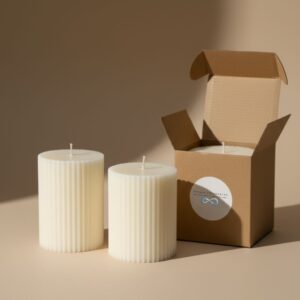 Elegant Stripe Pillar Candle Set of 2– Soy Wax (Coffee Aroma)